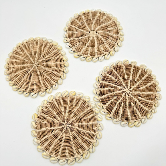 Shell Seashell Woven Trivets Hot Pads Coasters Wall Decor Beach Tiki Set of 4 - Picture 4 of 5